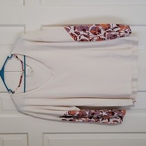 Anthropologie women's waffleknit v neck  top floral print sleeves sz S